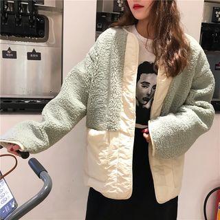 Fleece Open Front Padded Jacket Green - One Size