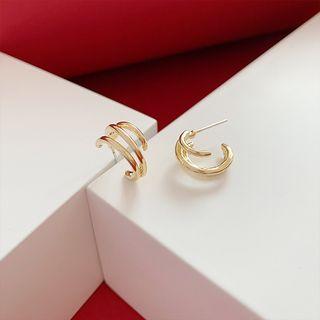 Layered Ear Stud 1 Pair - 925 Silver Stud - Gold - One Size