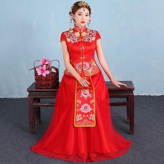 Embroidered Short-sleeve Chinese Wedding Cheongsam