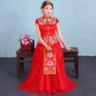 Embroidered Short-sleeve Chinese Wedding Cheongsam