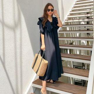 Sailor-collar Frill-trim Long Shirtdress