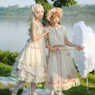 Tiered Ruffled Lolita Dress / Short-sleeve Blouse / Midi A-line Skirt / Bow Hair Clip / Bonnet Hat