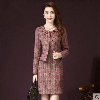 Set: Sleeveless Sheath Dress + Tweed Jacket