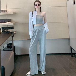 Set: Tube Top + Wide-leg Pants / Cropped Loose Light Shirt