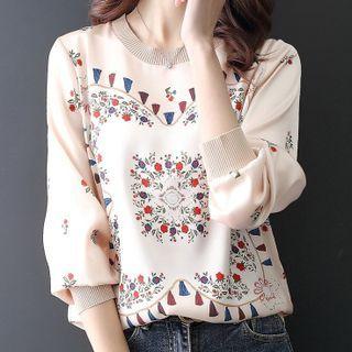 Long-sleeve Print Satin T-shirt