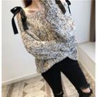 Cold-shoulder Melange Sweater As Shown In Figure - One Size