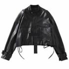Faux Leather Zip-up Cropped Jacket