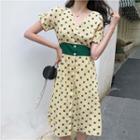 Dotted Short-sleeve Buttoned A-line Dress