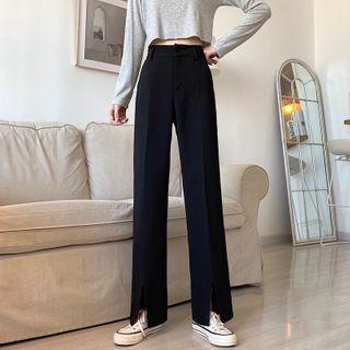 High Waist Split Straight Cut Dress Pants