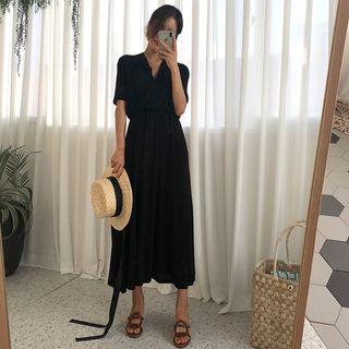 Wrap-front Shirred Midi Dress