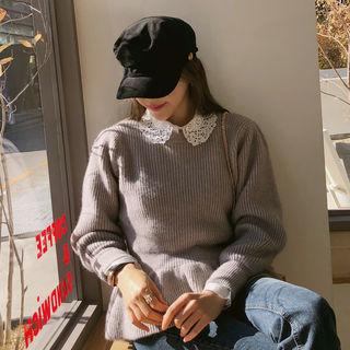 Peplum Rib-knit Top Gray - One Size