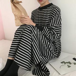 Long-sleeve Striped Midi T-shirt Dress