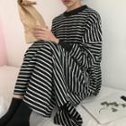 Long-sleeve Striped Midi T-shirt Dress