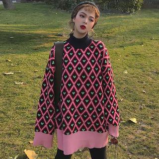 Heart Pattern Mock Neck Sweater
