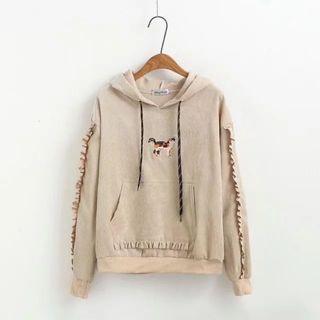 Frill Trim Corduroy Hoodie