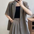 Set: Elbow-sleeve Plain Blazer + Dress Shorts