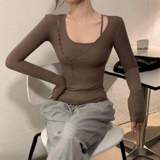 Set: Camisole Top + Asymmetrical Long-sleeve T-shirt
