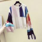 Bell-sleeve Color-block Geometric Sweater