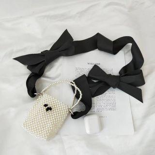 Ribbon Faux Pearl Crossbody Bag White - One Size
