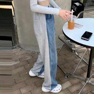Drawstring Panel Denim Shift Wide-leg Pants