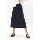 Band-waist Long Stripe Skirt Blue - One Size