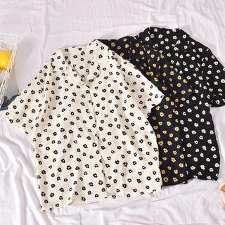 Short-sleeve Floral Print Crop Shirt