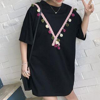 Bobble Detail Elbow-sleeve T-shirt Dress
