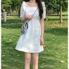 Square-neck Short-sleeve A-line Dress White - One Size