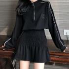 Striped Lettering Half-zip A-line Mini Dress