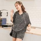 Set: Hooded Loose-fit Cardigan + Shorts