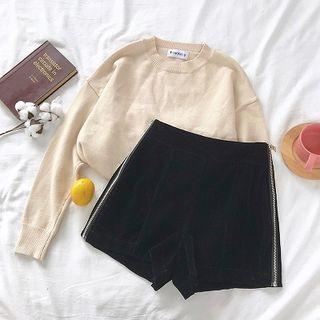 Zip-detail Velvet Wide-leg Shorts