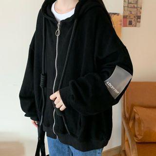 Applique Hooded Oversize Zip Jacket