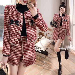 Set: Houndstooth Button Jacket + Skort