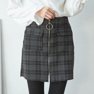 Plaid A-line Skirt Black - One Size