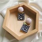 Pom Pom Accent Embroidered Dangle Earring / Clip-on Earring