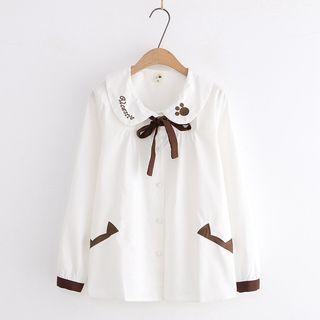 Long-sleeve Embroidered Shirt White - One Size