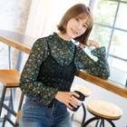 Inset Long-sleeve Floral Top Sleeveless Lace Top