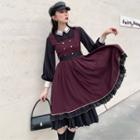 Mock Two Piece Paneled Midi Shirtdress / Embroidered Cape / Set