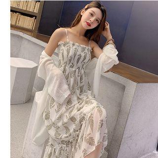 Spaghetti Strap Midi Floral Dress / Light Cardigan