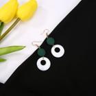 Wooden Disc & Hoop Dangle Earring 1 Pair - White & Green - One Size