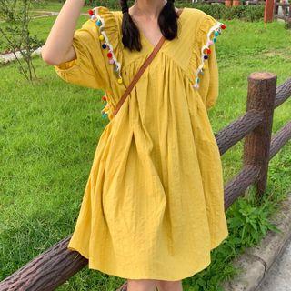 Elbow-sleeve Ruffled Tunic Dress
