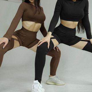 Yoga Set: Long-sleeve Crop Top + Cut Out Leggings