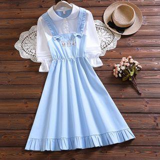 Inset Shirt Embroidered Jumper Dress