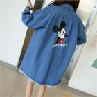 Mickey Mouse Print Long Denim Shirt