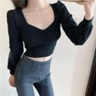 Balloon-sleeve Shirred Cropped Top