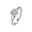 925 Sterling Silver Fashion Elegant Flower Adjustable Ring With Cubic Zircon Silver - One Size