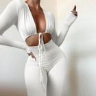 Long-sleeve Drawstring Skinny Jumpsuit