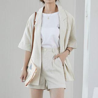 Set: Linen Elbow-sleeve Blazer + Shorts