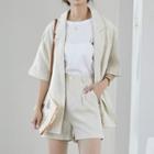Set: Linen Elbow-sleeve Blazer + Shorts
