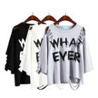 Lettering Ripped 3/4 Sleeve T-shirt